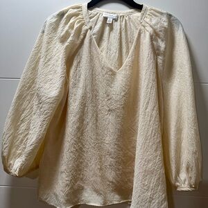 Current Air Cream V-Neck Textured Long-Sleeve Blouse